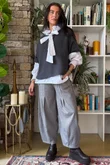 Oxford Stretch Herringbone Box Pleat Pant Mid Grey